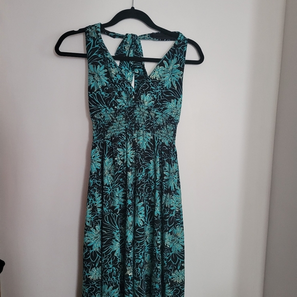 Turquoise and Black Sunflower Halter Dress by Speechless sz L - Picture 2 of 6